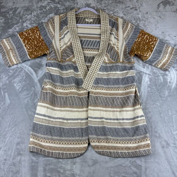 Cost Plus World Market Jackets & Blazers - World‎ Market Woven Tapestry Jacket Women's S/M White Tan Blue Lagenlook (0985)